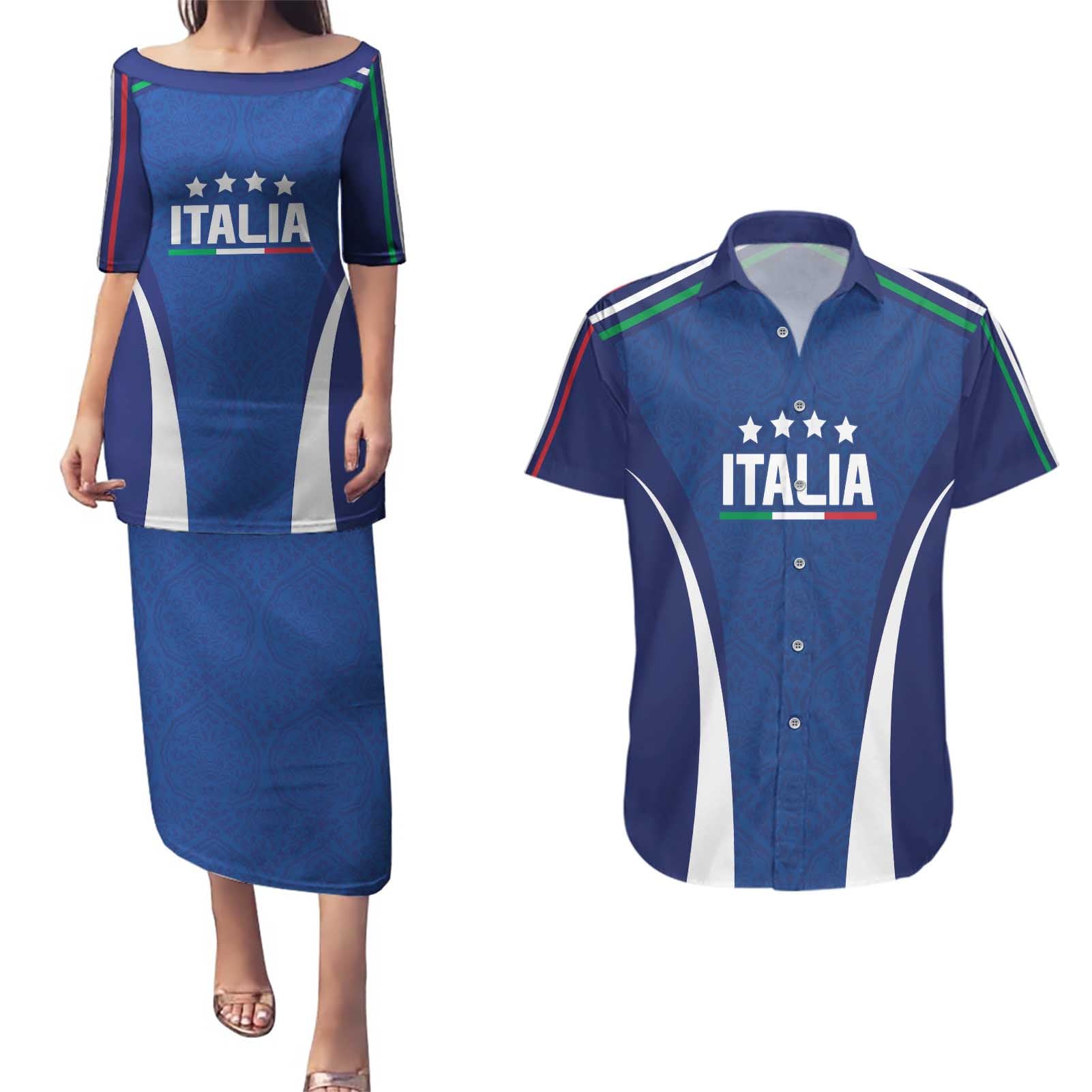 Italy Football 2024 Custom Couples Matching Puletasi and Hawaiian Shirt Gli Azzurri - Renaissance Inspired LT7 - Wonder Print Shop