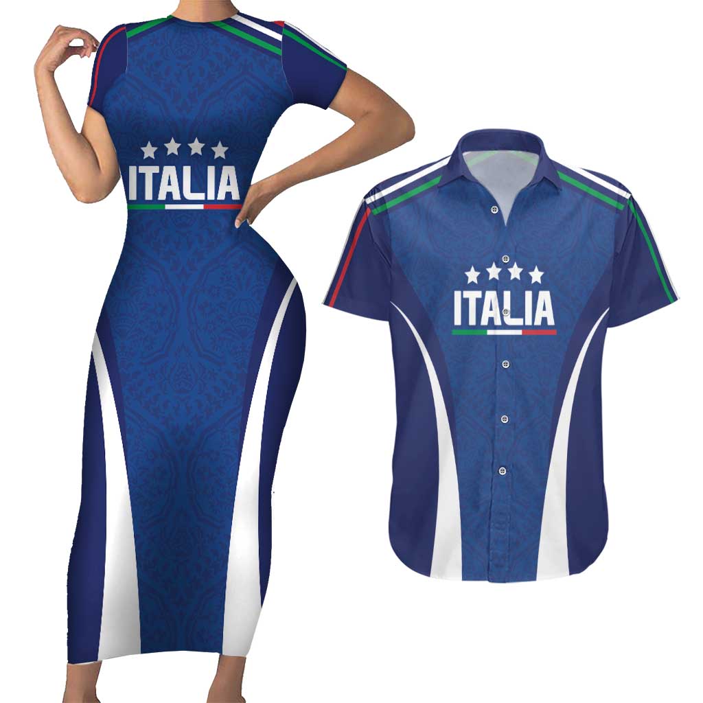 Italy Football 2024 Custom Couples Matching Short Sleeve Bodycon Dress and Hawaiian Shirt Gli Azzurri - Renaissance Inspired LT7 - Wonder Print Shop