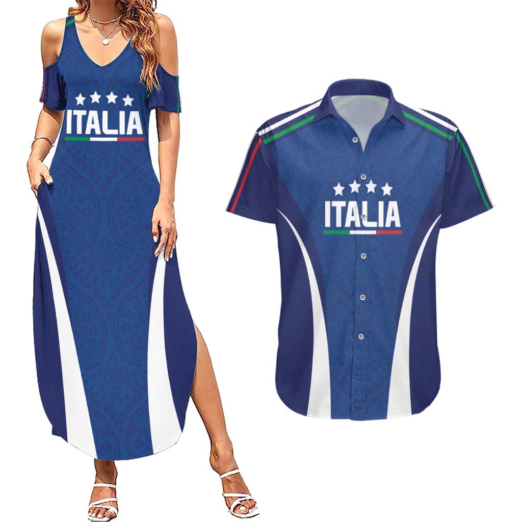 Italy Football 2024 Custom Couples Matching Summer Maxi Dress and Hawaiian Shirt Gli Azzurri - Renaissance Inspired LT7 - Wonder Print Shop