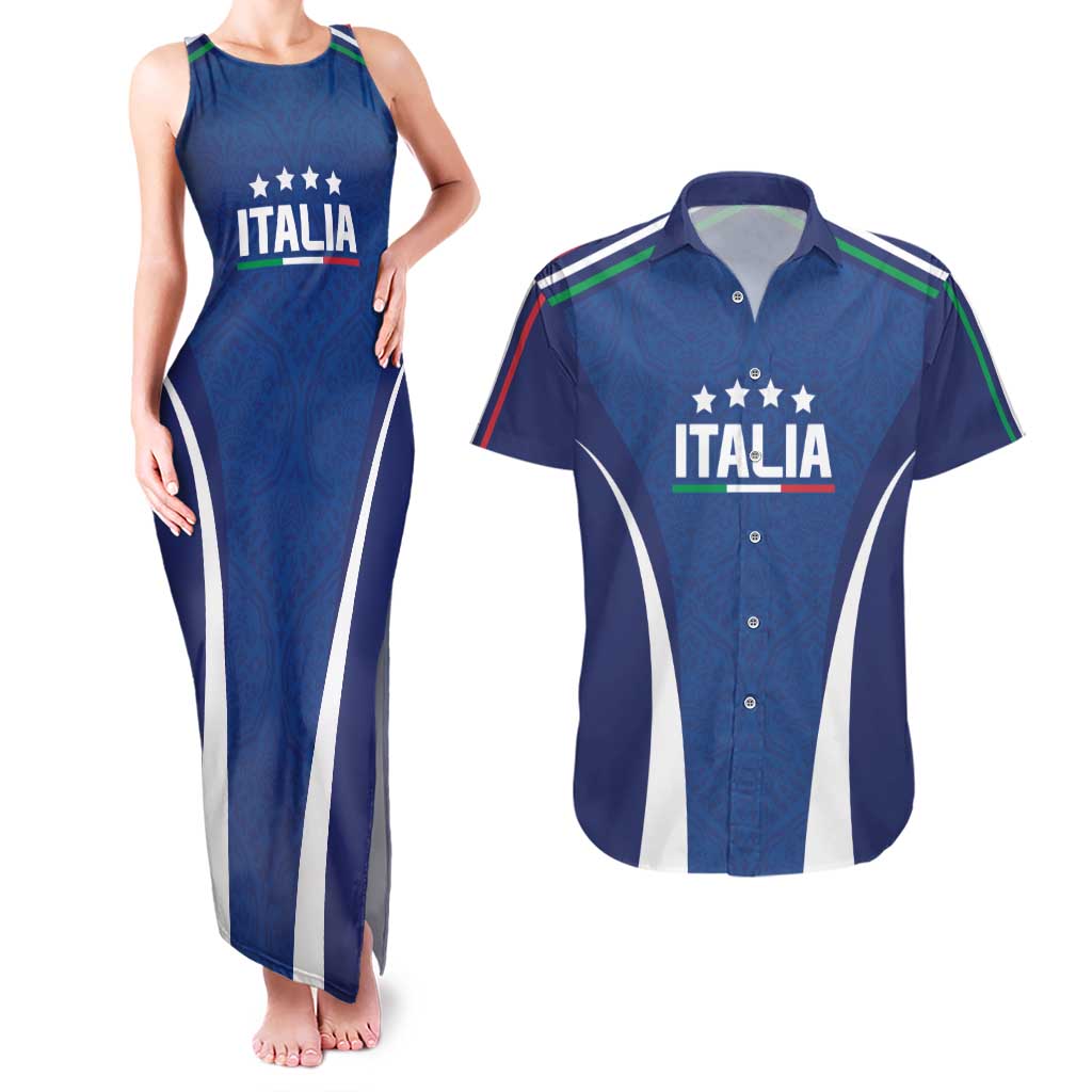 Italy Football 2024 Custom Couples Matching Tank Maxi Dress and Hawaiian Shirt Gli Azzurri - Renaissance Inspired LT7 - Wonder Print Shop