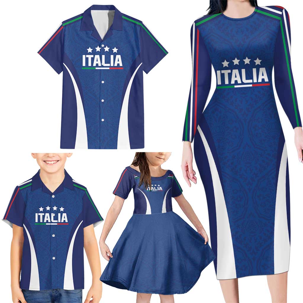 Italy Football 2024 Custom Family Matching Long Sleeve Bodycon Dress and Hawaiian Shirt Gli Azzurri - Renaissance Inspired LT7 - Wonder Print Shop