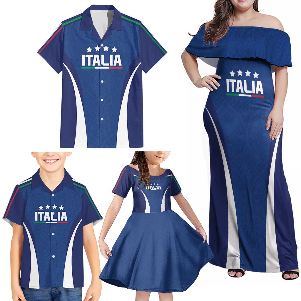 Italy Football 2024 Custom Family Matching Off Shoulder Maxi Dress and Hawaiian Shirt Gli Azzurri - Renaissance Inspired LT7 - Wonder Print Shop