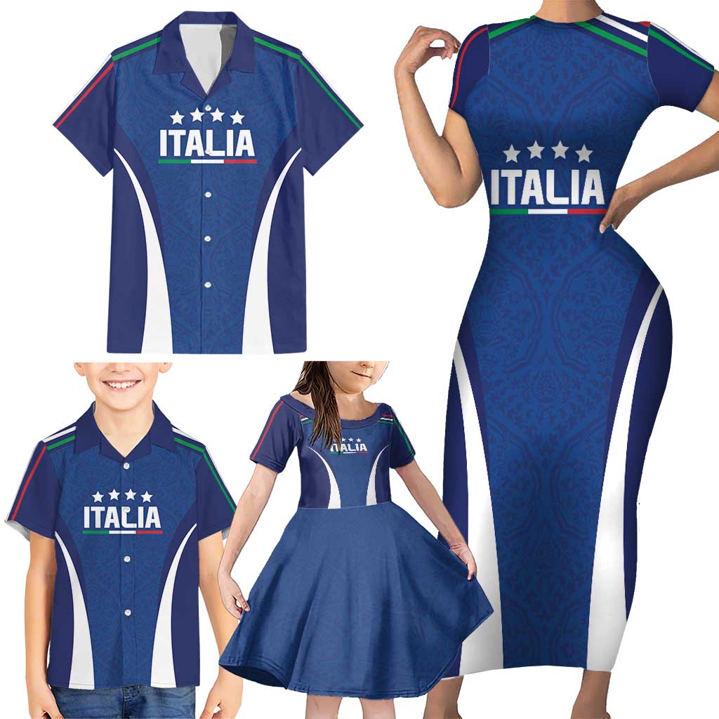 Italy Football 2024 Custom Family Matching Short Sleeve Bodycon Dress and Hawaiian Shirt Gli Azzurri - Renaissance Inspired - Wonder Print Shop