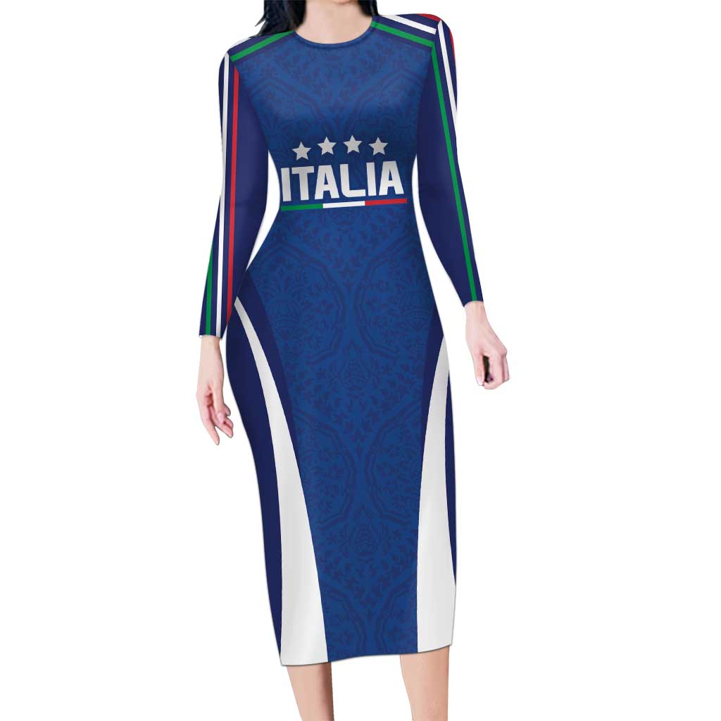 Italy Football 2024 Custom Long Sleeve Bodycon Dress Gli Azzurri - Renaissance Inspired - Wonder Print Shop