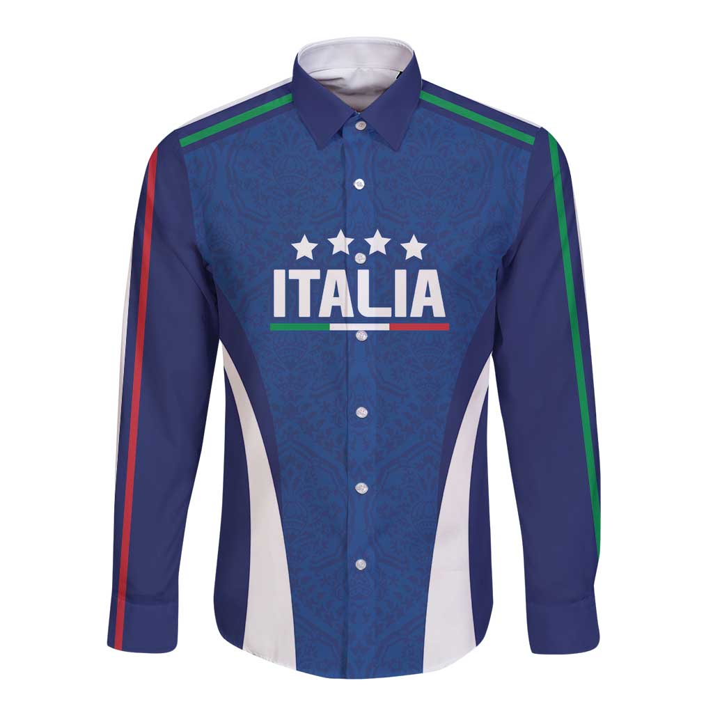 Italy Football 2024 Custom Long Sleeve Button Shirt Gli Azzurri - Renaissance Inspired - Wonder Print Shop