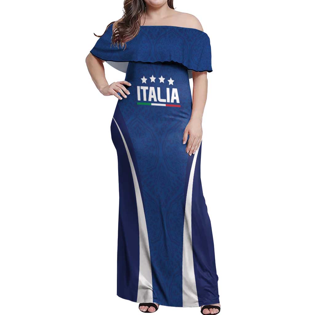 Italy Football 2024 Custom Off Shoulder Maxi Dress Gli Azzurri - Renaissance Inspired - Wonder Print Shop