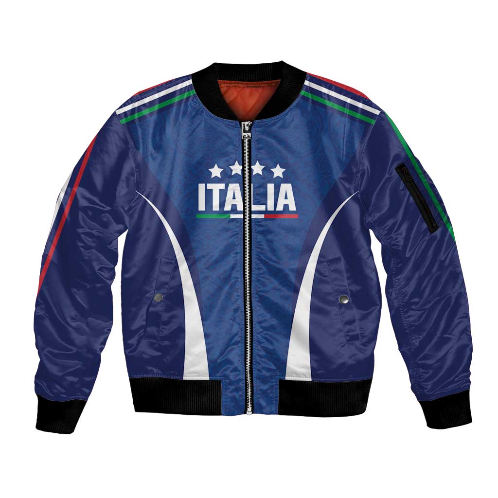 Italy Football 2024 Custom Sleeve Zip Bomber Jacket Gli Azzurri - Renaissance Inspired