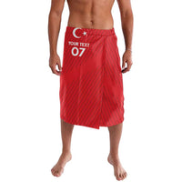 Red custom football shorts with Turkish crescent and star, 'YOUR TEXT' and 07.