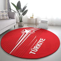 Red round rug with white crescent stars and bold TURKIYE lettering