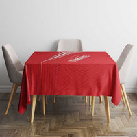 Red Turkey-themed tablecloth with centered star-and-crescent emblem, rounded edges