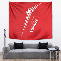Red rectangular tapestry with a white crescent-star emblem and 'TURKIYE' lettering