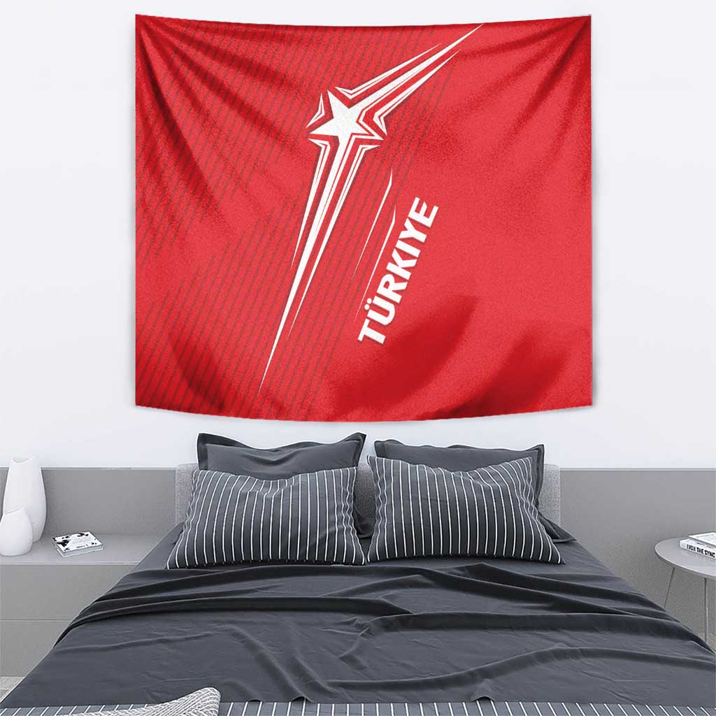 Red Turkey-themed tapestry with crescent and stars, sword graphic, and 'TURKIYE' text