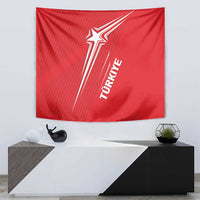Red Turkey tapestry featuring a centered white crescent-star emblem and 'TURKIYE' lettering