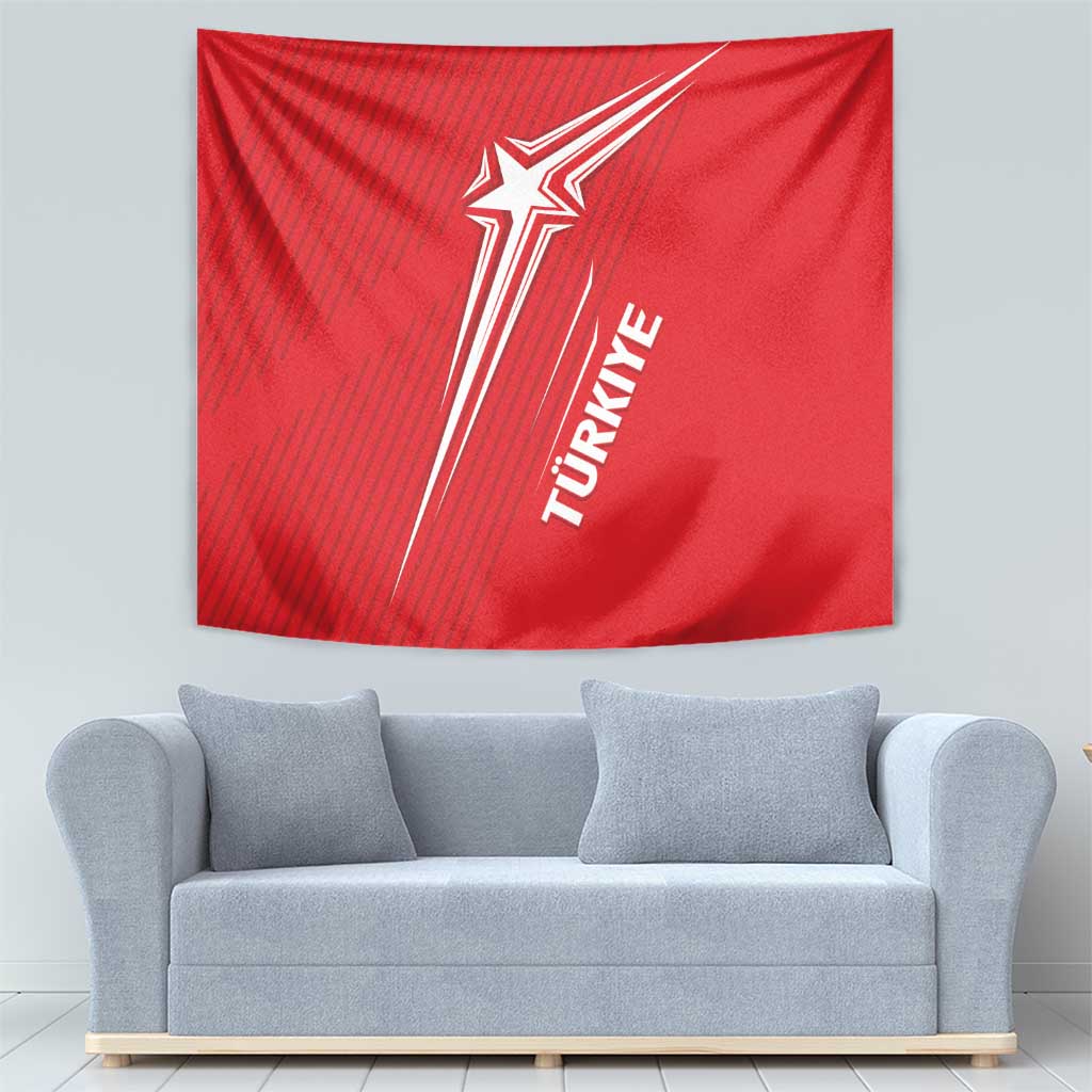 Red Turkey-themed tapestry with white crescent-star symbol and rotated 'TURKIYE' text