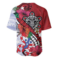 Red and white baseball jersey with large back tribal bear emblem graphic