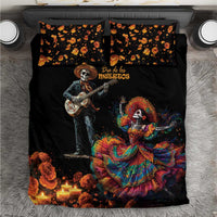Black bedding set with skeleton mariachi and colorful La Catrina print