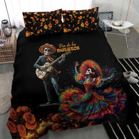 Black bedding set with Día de los Muertos skeleton print