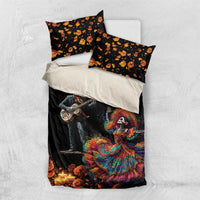 Black Dia de los Muertos bedding set with skeleton dancer and guitarist