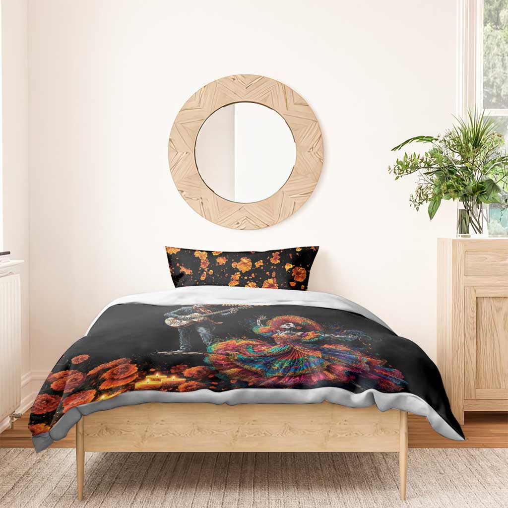 Mexico Dia de los Muertos bedding set with Catrina print on black duvet cover