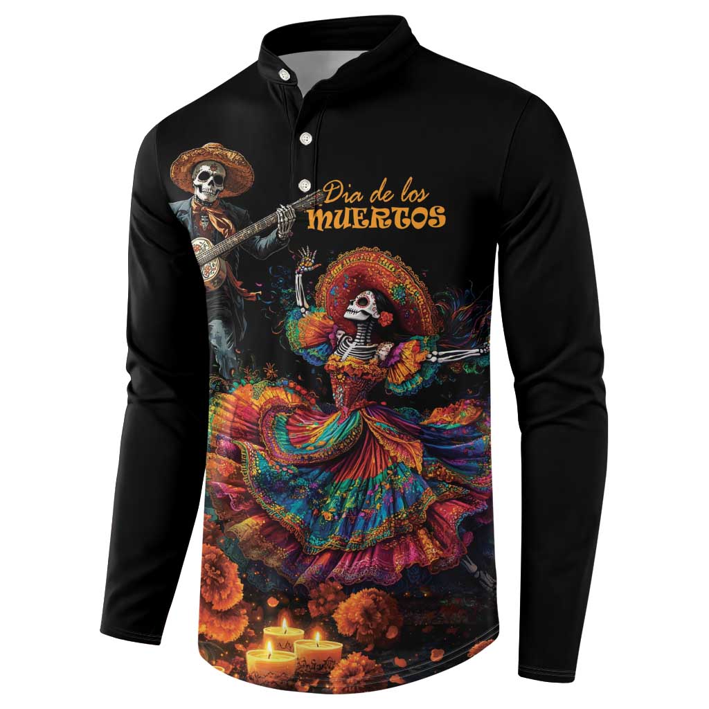 Black button sweatshirt with Día de los Muertos skeleton graphic
