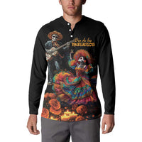 Black button sweatshirt with Día de los Muertos skull and dancer graphic