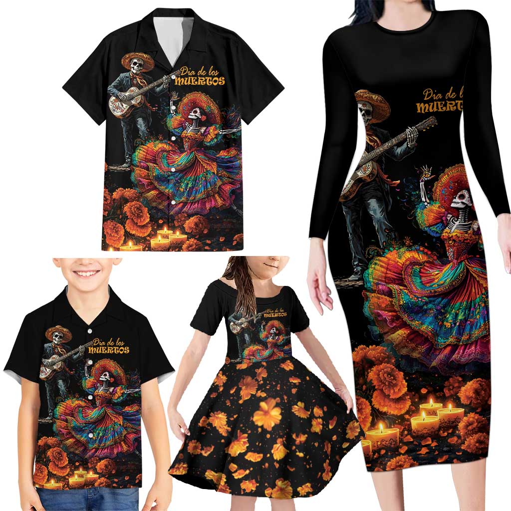 Mexico Dia de los Muertos Family Matching Long Sleeve Bodycon Dress and Hawaiian Shirt La Calavera Catrina