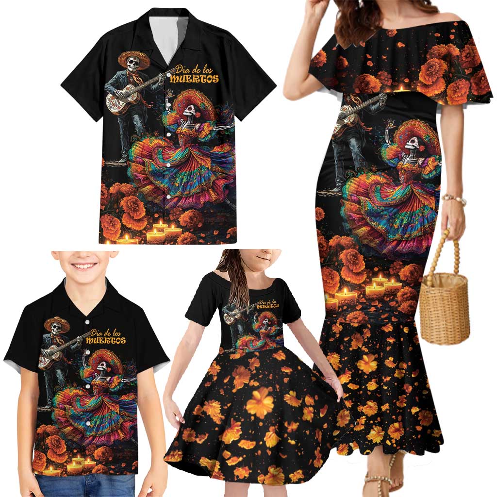 Mexico Dia de los Muertos Family Matching Mermaid Dress and Hawaiian Shirt La Calavera Catrina