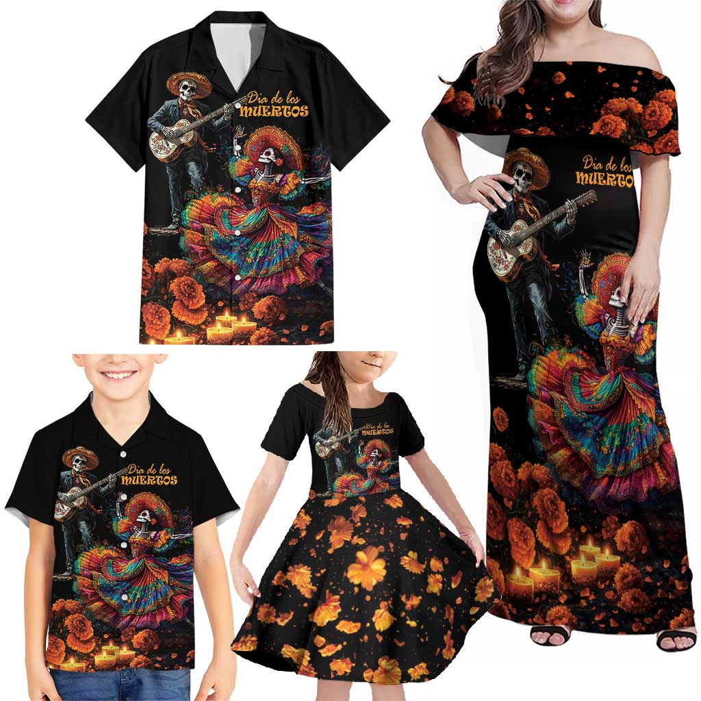 Mexico Dia de los Muertos Family Matching Off Shoulder Maxi Dress and Hawaiian Shirt La Calavera Catrina