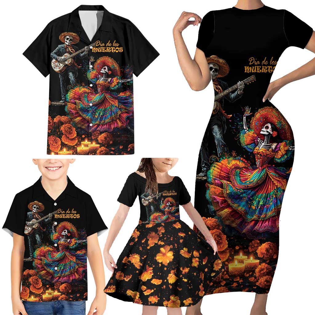 Mexico Dia de los Muertos Family Matching Short Sleeve Bodycon Dress and Hawaiian Shirt La Calavera Catrina