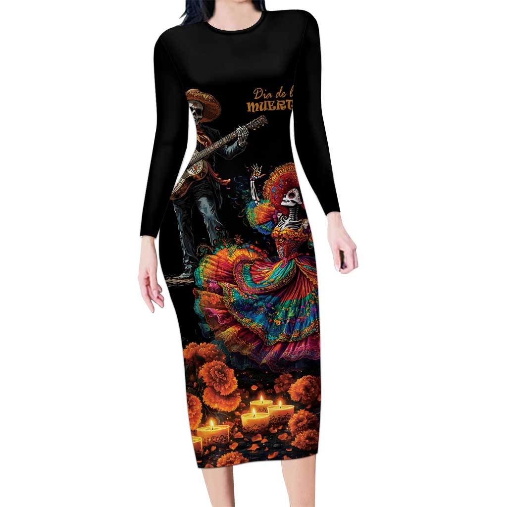 Mexico Dia de los Muertos Long Sleeve Bodycon Dress La Calavera Catrina