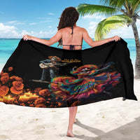 Black Dia de los Muertos sarong with La Calavera Catrina print