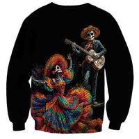 Black unisex sweatshirt with Catrina guitarist and skeleton dancer graphic