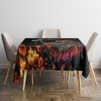 Black Dia de los Muertos tablecloth with colorful candle and floral border illustration