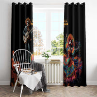 Black window curtain pair with colorful skeleton guitarist and Catrina artwork on both panels