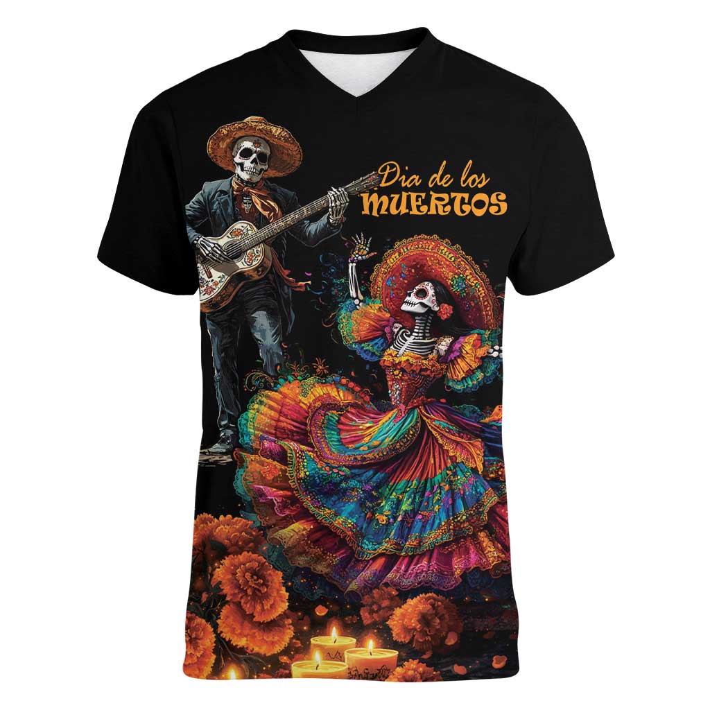 Mexico Dia de los Muertos Women V-Neck T-Shirt La Calavera Catrina