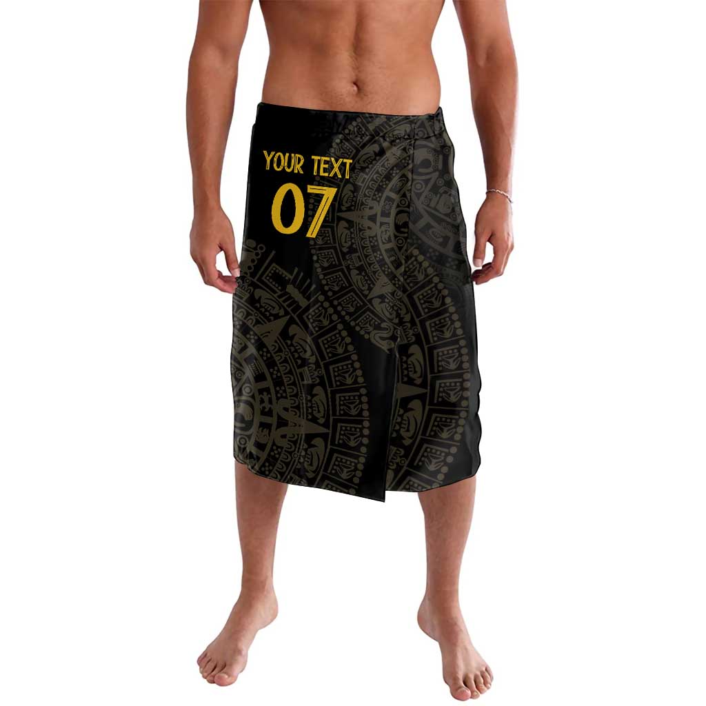 Black custom soccer shorts with abstract print and 'YOUR TEXT 07' on front