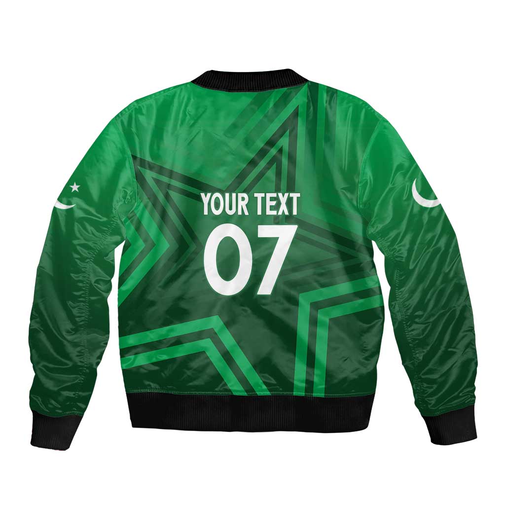 Green bomber jacket with white 07 front graphic and striped star emblem