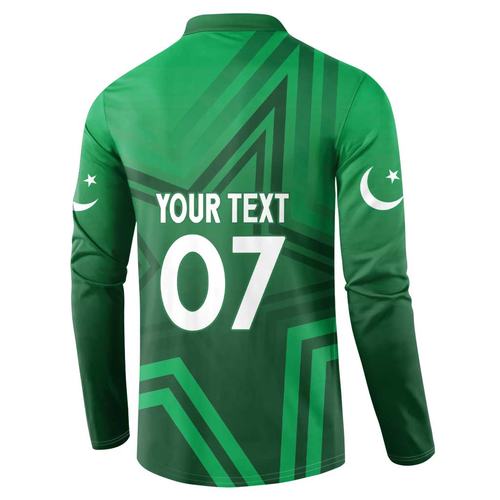 Green button sweatshirt back with YOUR TEXT 07 print and long sleeves, star accents