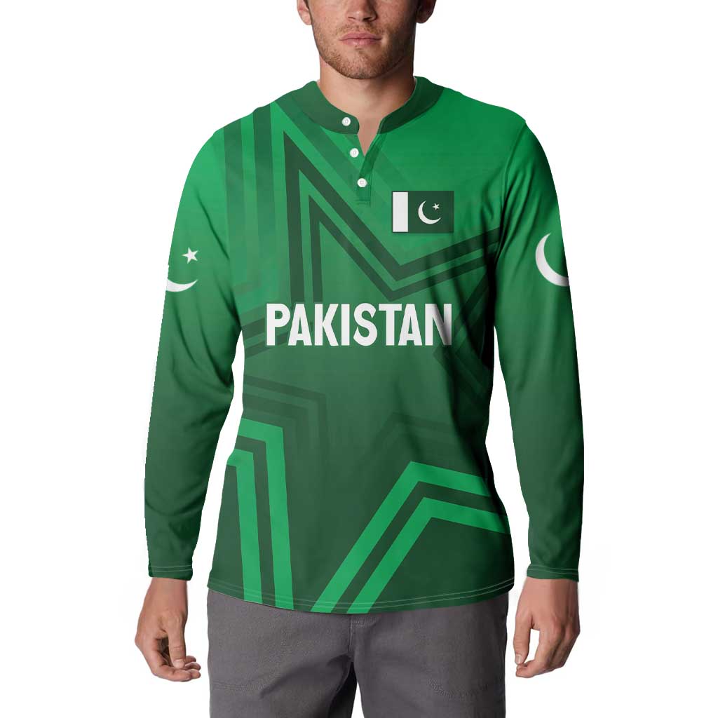 Green Pakistan button sweatshirt with flag patch, long sleeves and bold front graphics
