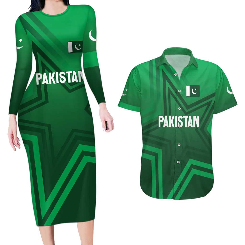 Pakistan Cricket World Cup 2024 Couples Matching Long Sleeve Bodycon Dress and Hawaiian Shirt Star Jersey Inspired LT7 - Wonder Print Shop