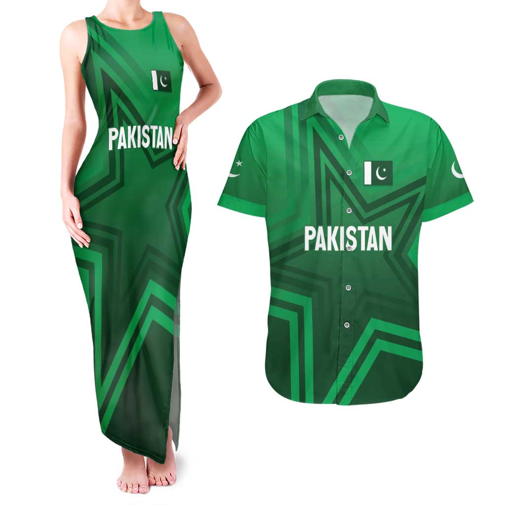 Pakistan Cricket World Cup 2024 Couples Matching Tank Maxi Dress and Hawaiian Shirt Star Jersey Inspired LT7 - Wonder Print Shop