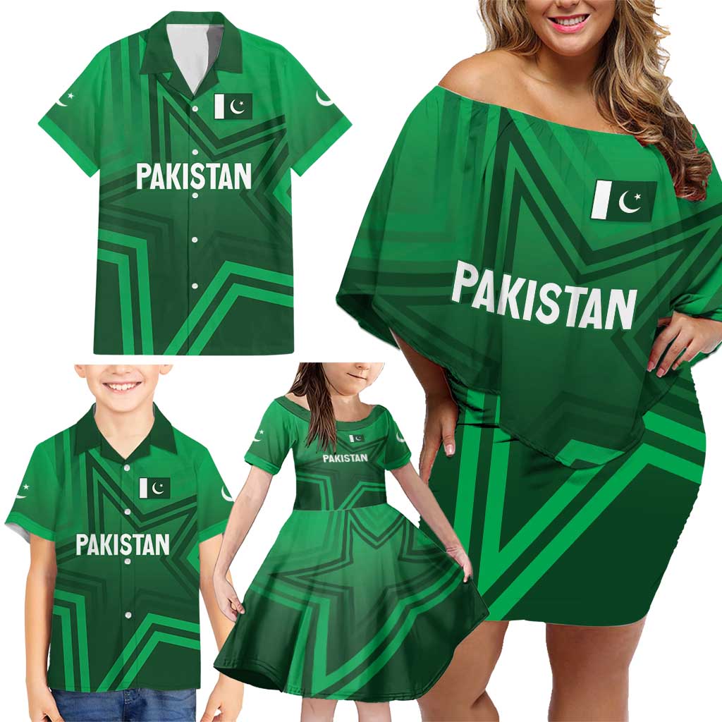 Pakistan Cricket World Cup 2024 Family Matching Off Shoulder Short Dress and Hawaiian Shirt Star Jersey Inspired LT7 - Wonder Print Shop