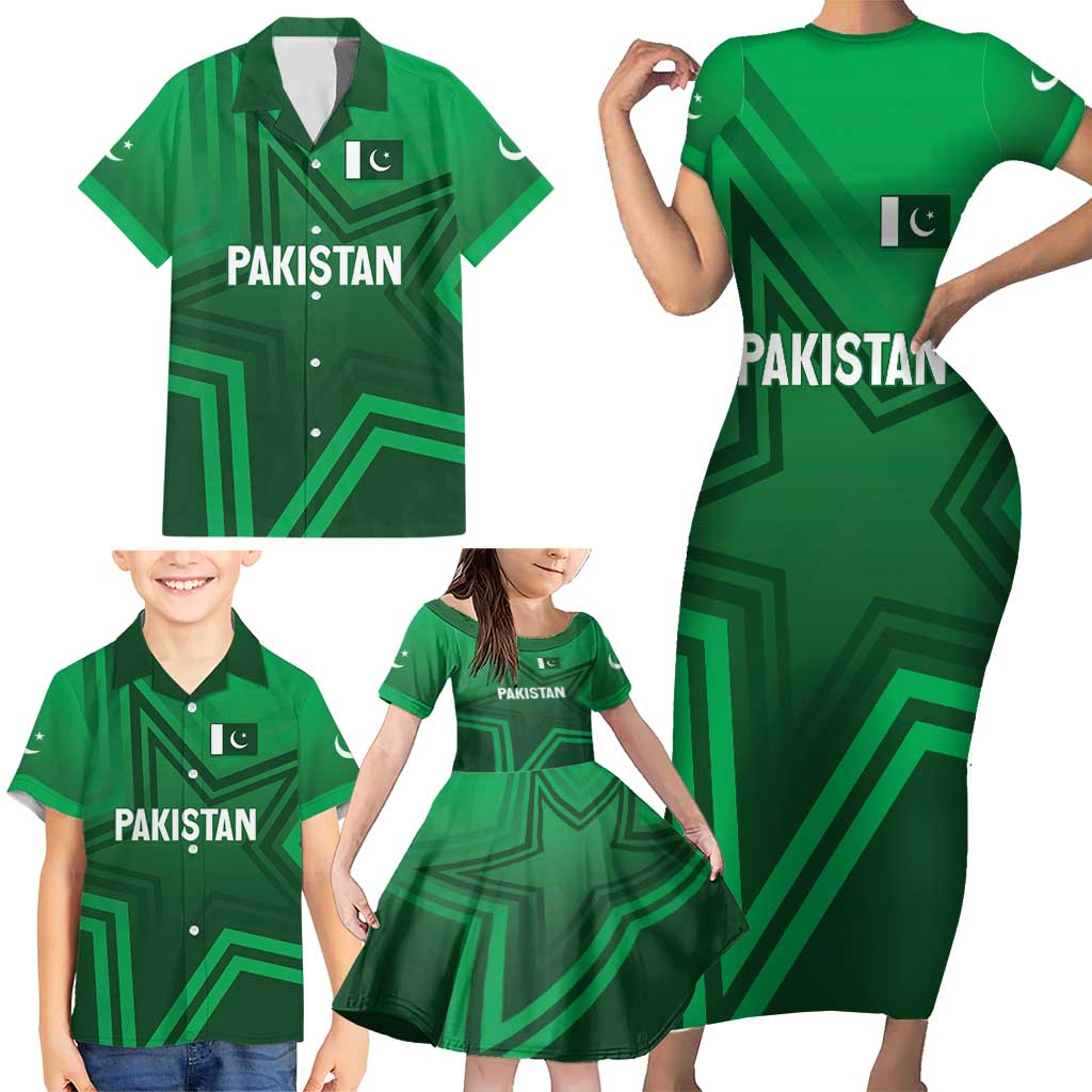 Pakistan Cricket World Cup 2024 Family Matching Short Sleeve Bodycon Dress and Hawaiian Shirt Star Jersey Inspired - Wonder Print Shop