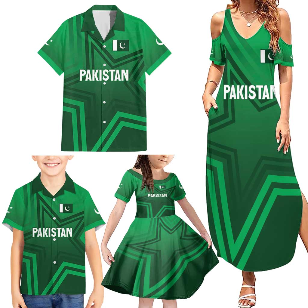 Pakistan Cricket World Cup 2024 Family Matching Summer Maxi Dress and Hawaiian Shirt Star Jersey Inspired - Wonder Print Shop