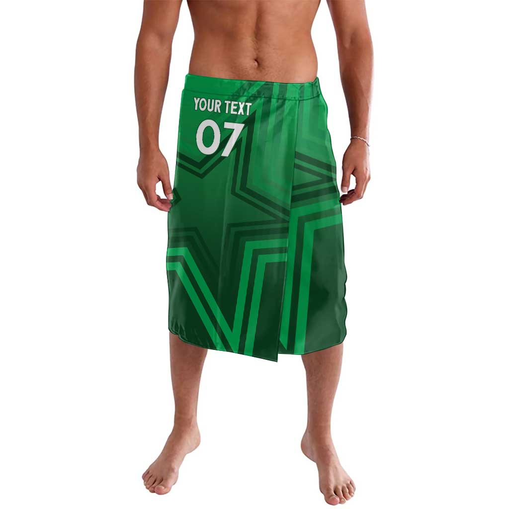 Green graphic athletic shorts with elastic waistband and number 07 print