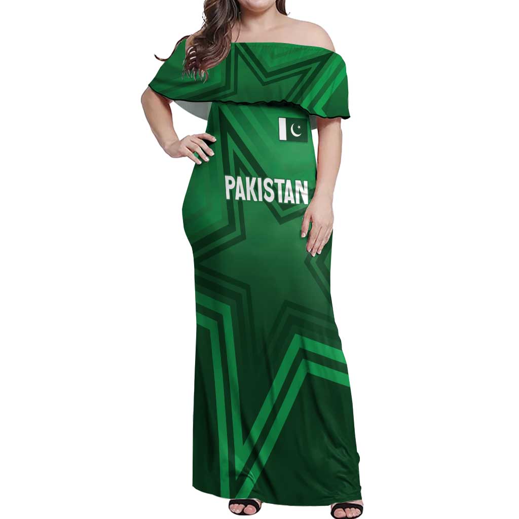 Pakistan Cricket World Cup 2024 Off Shoulder Maxi Dress Star Jersey Inspired - Wonder Print Shop