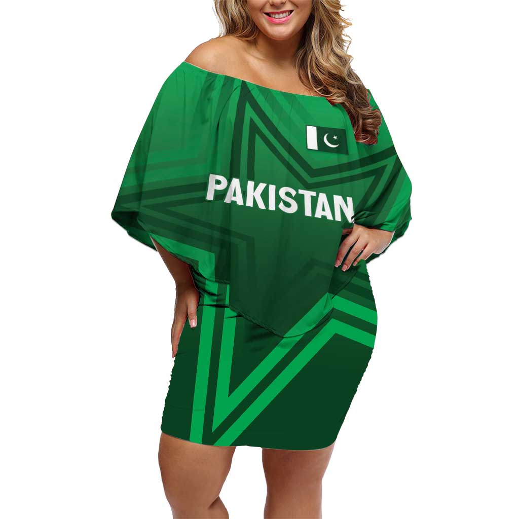 Pakistan Cricket World Cup 2024 Off Shoulder Short Dress Star Jersey Inspired - Wonder Print Shop