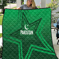 Green Pakistan quilt blanket with star and Pakistan text, diamond quilting