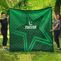 Green Pakistan quilt blanket with star and crescent emblem, diamond quilt pattern