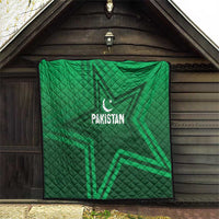 Green Pakistan quilt blanket with star emblem and Pakistan wordmark, quilted weave